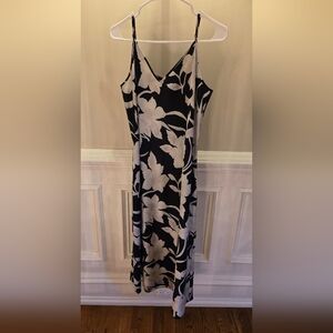 All Saints Black and Cream Floral Midi Dress